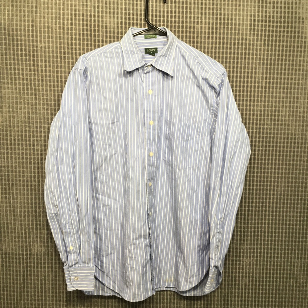 J.Crew Mens Blue White Striped 80s 2-Ply Cotton Button Down Shirt Size M 15-15.5